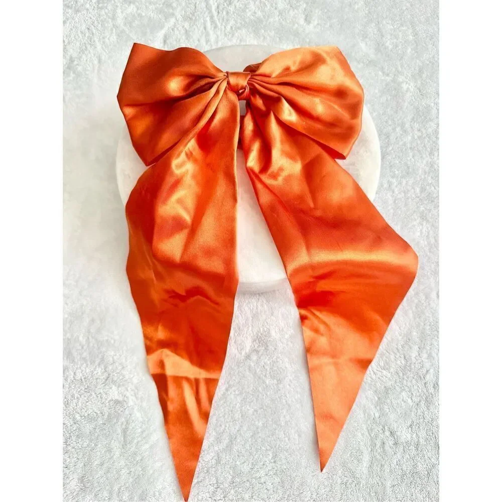 Pumpkin orange shiny satin hair brow scrunchie 